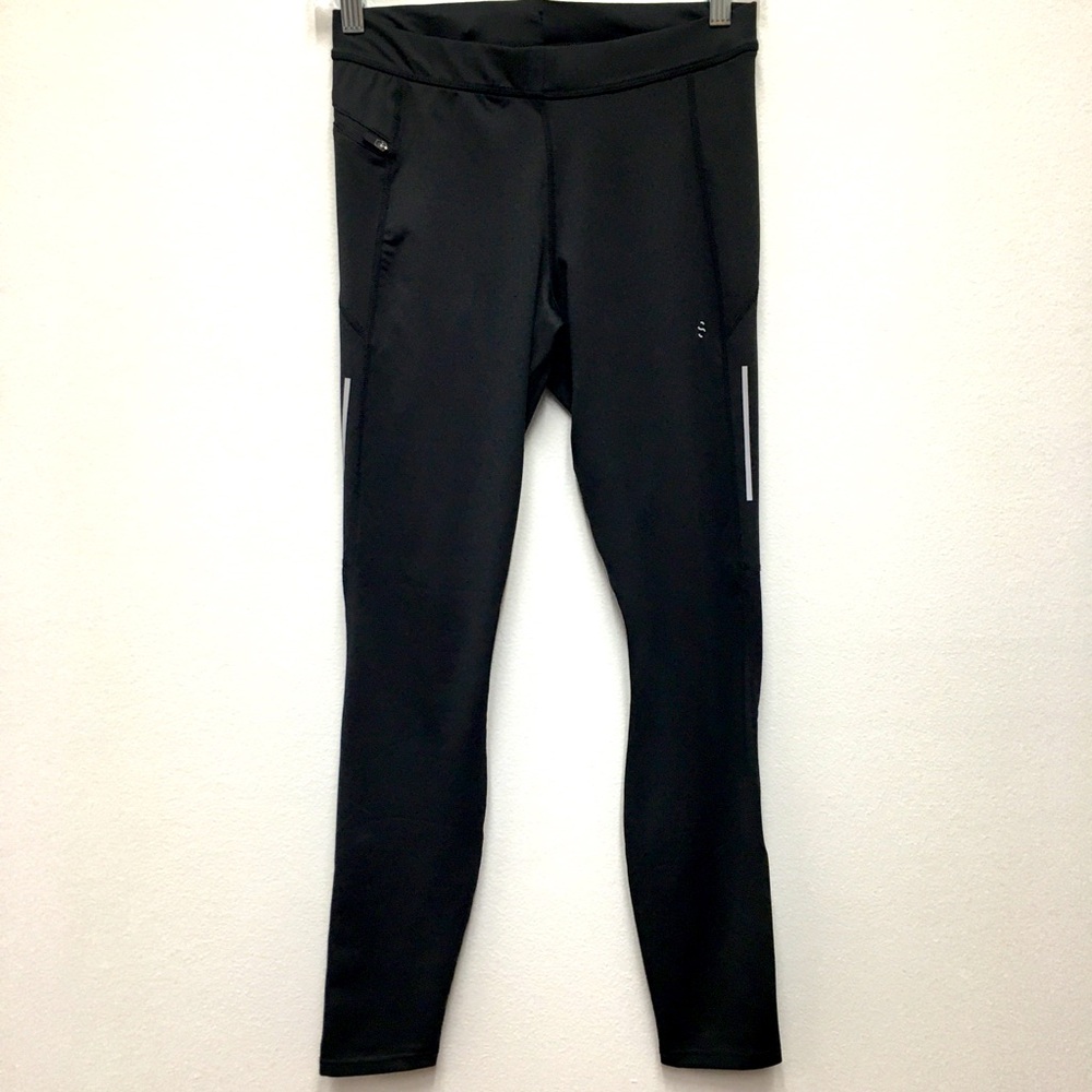 H&M Sport Running Leggings Medium Black Reflective Zippers Active Gym Workout